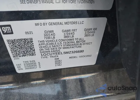 2021 Chevrolet Silverado 1500 4Wd Short Bed Rst from USA, damaged, VIN 1GCUYEEL5MZ326680